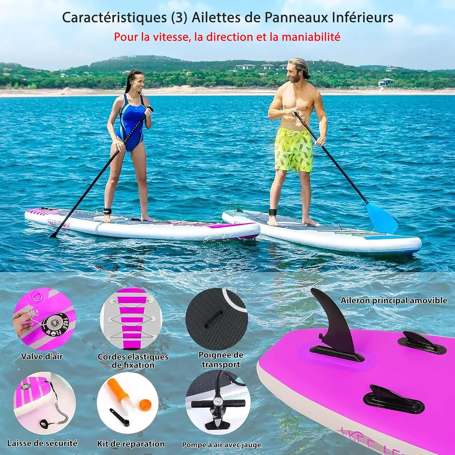 Paddle gonflable en aluminium rose vue 7