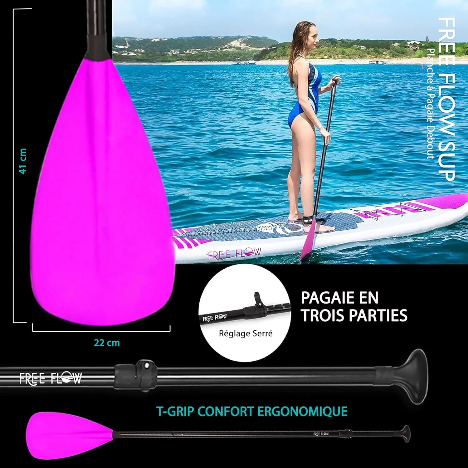 Paddle gonflable en aluminium rose vue 8