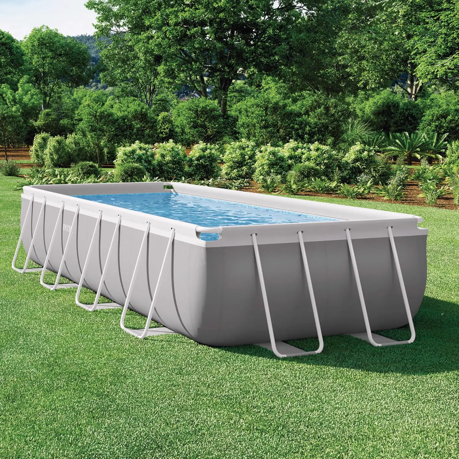 Piscine hors sol en métal gris vue 2