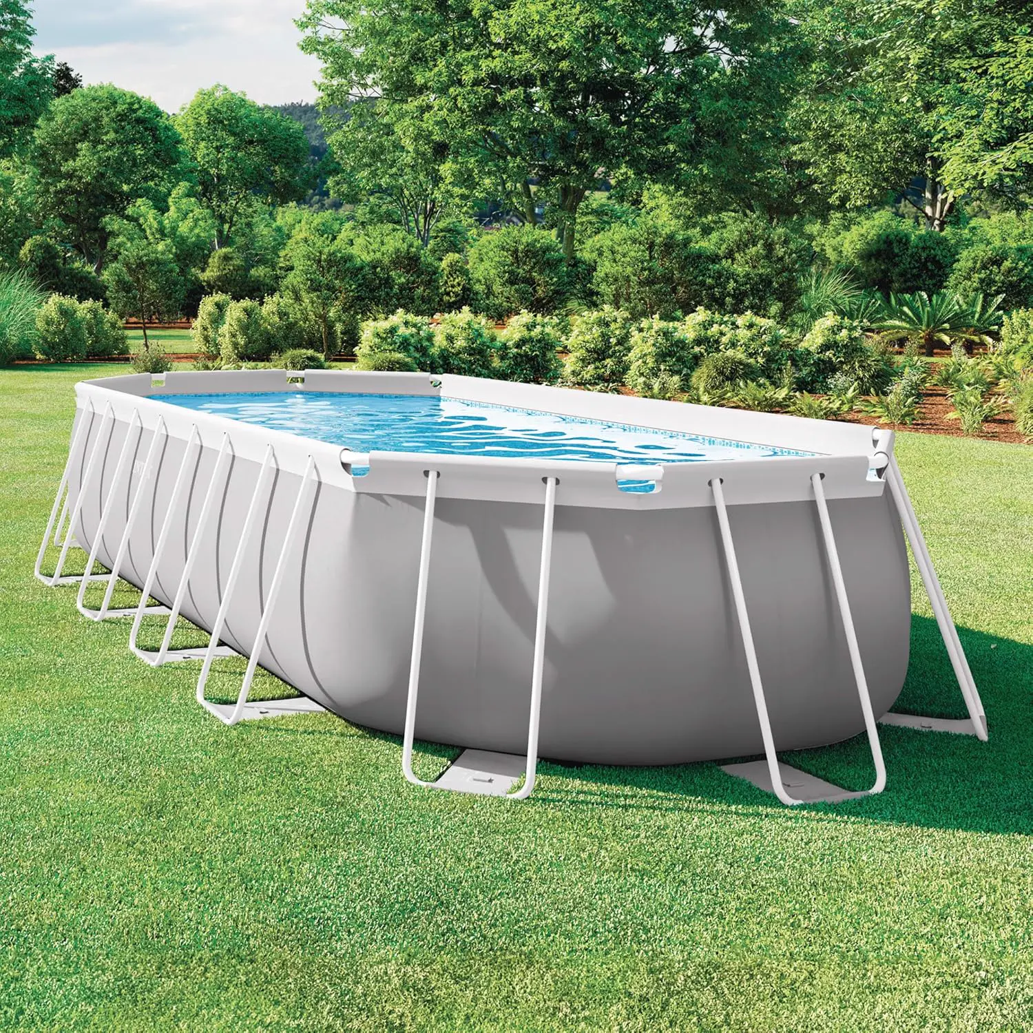 Piscine hors sol en métal gris vue 2