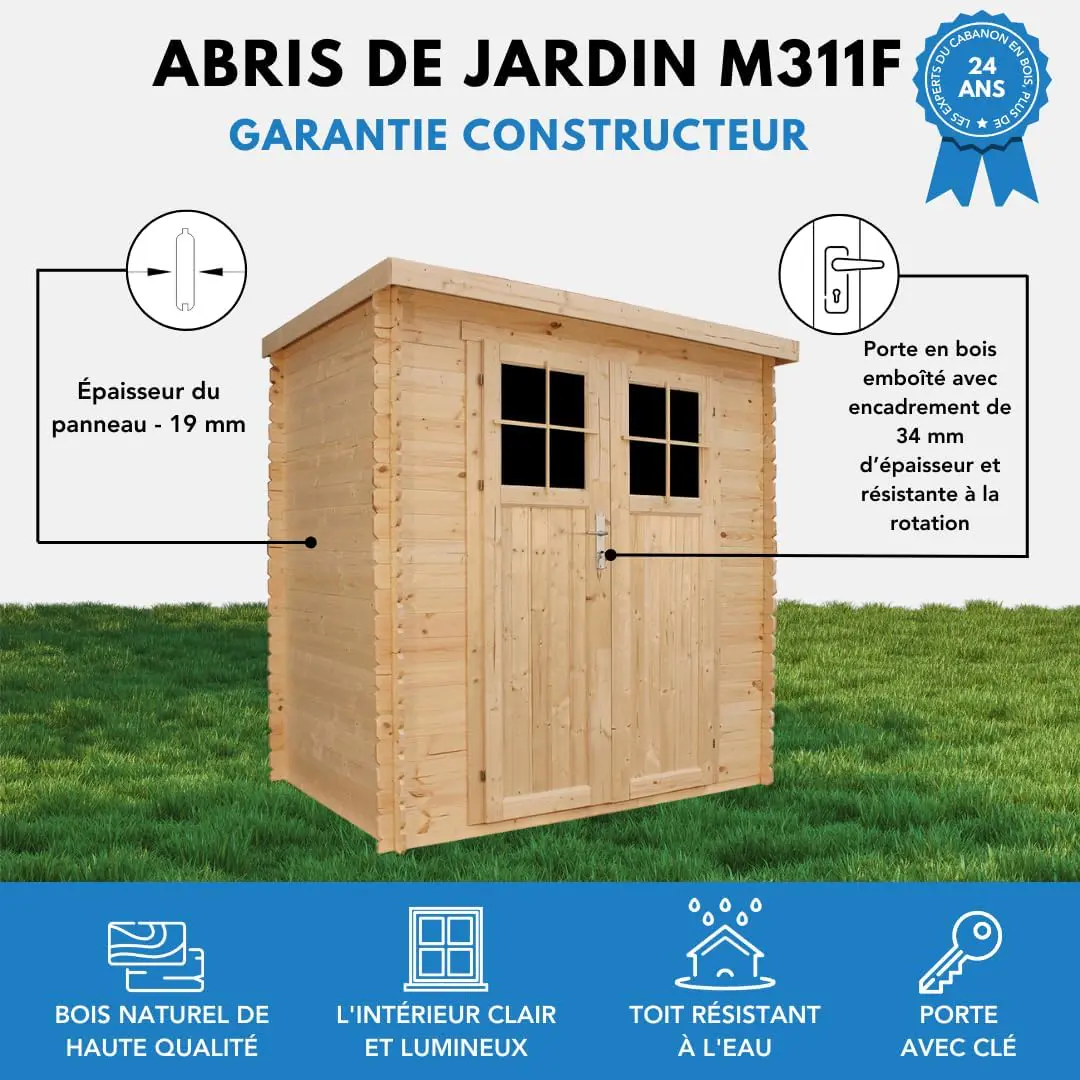 Abri de jardin en bois en bois naturel 2,22 m² vue 4