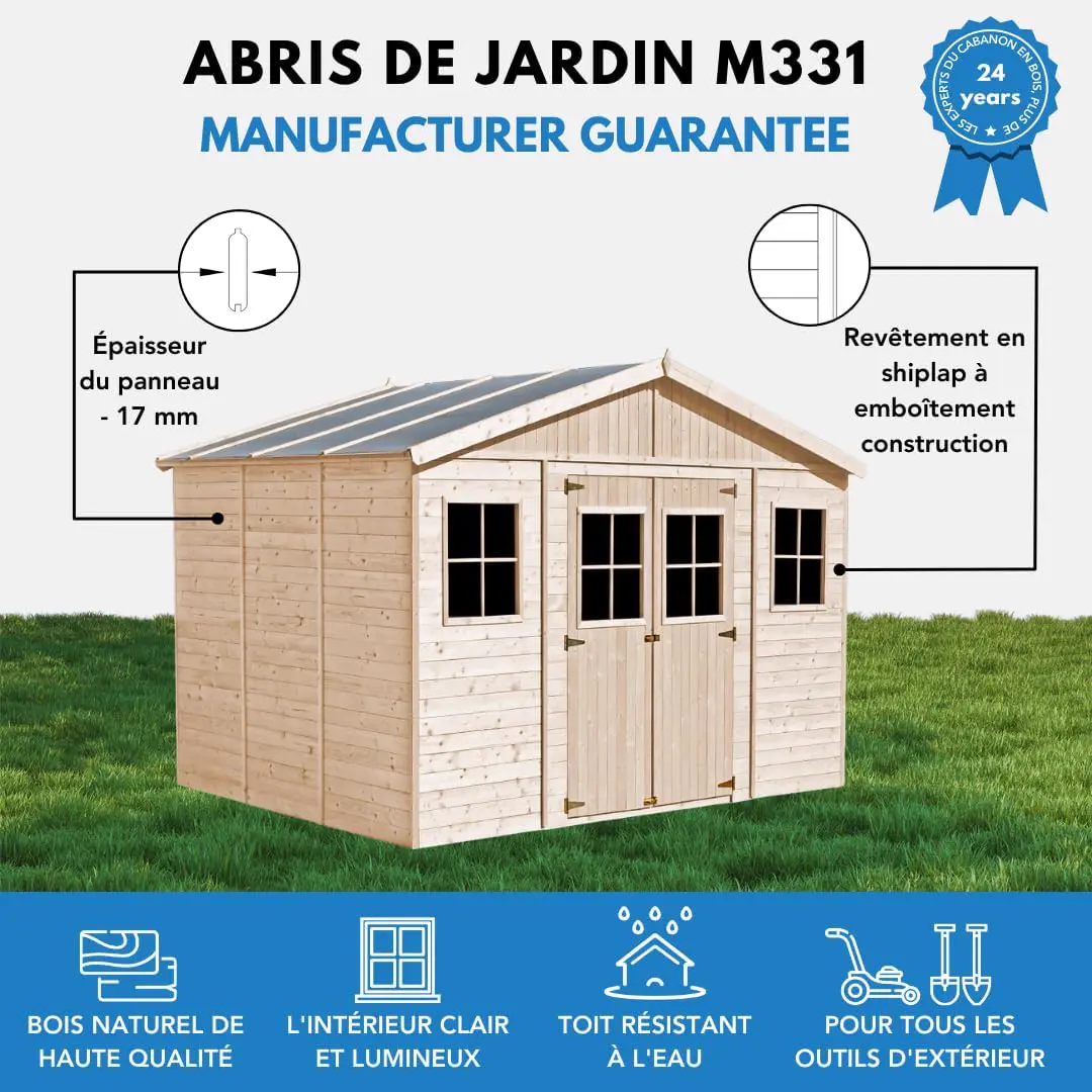 Abri de jardin en bois en bois naturel 12 m² vue 4