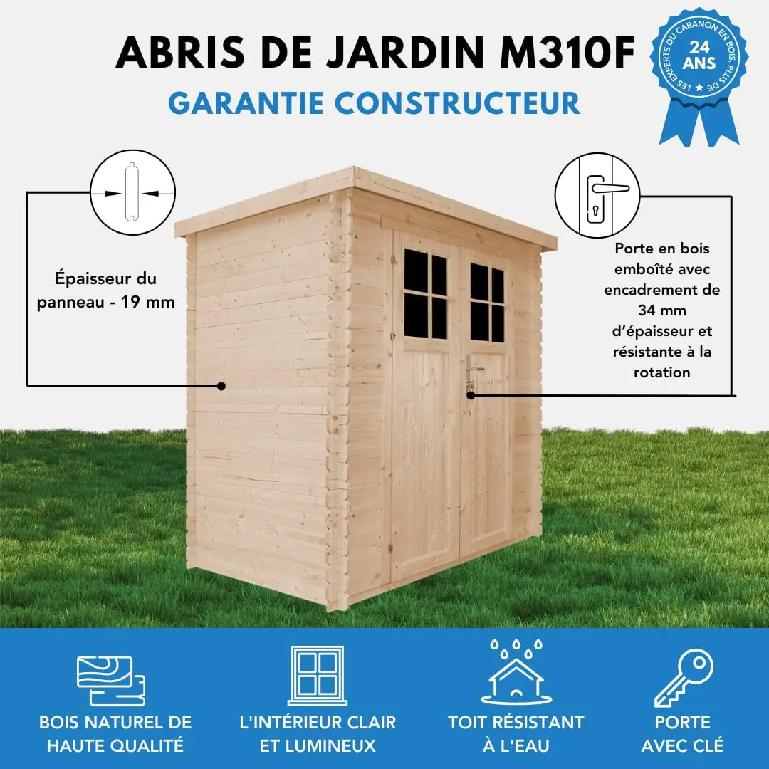 Abri de jardin en bois en bois naturel 2,63 m² vue 4