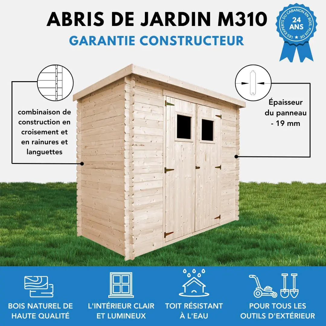 Abri de jardin en bois en bois naturel 2,63 m² vue 4