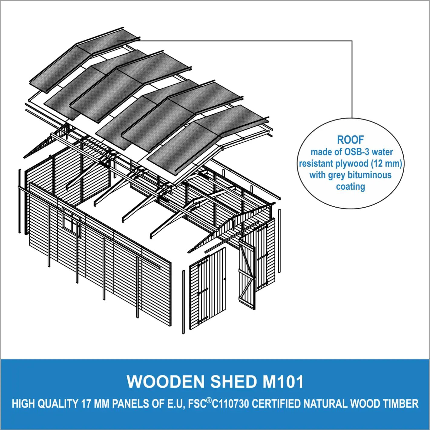 Abri de jardin en bois en bois naturel 18 m² vue 8