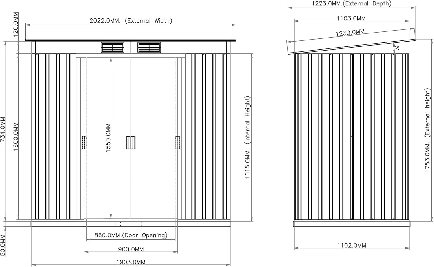 Abri de jardin en métal en métal vert 2,17 m² vue 8