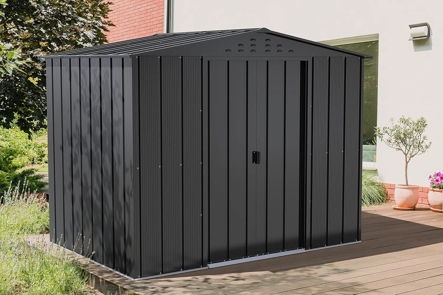 Abri de jardin en bois en acier gris 4,37 m² vue 2