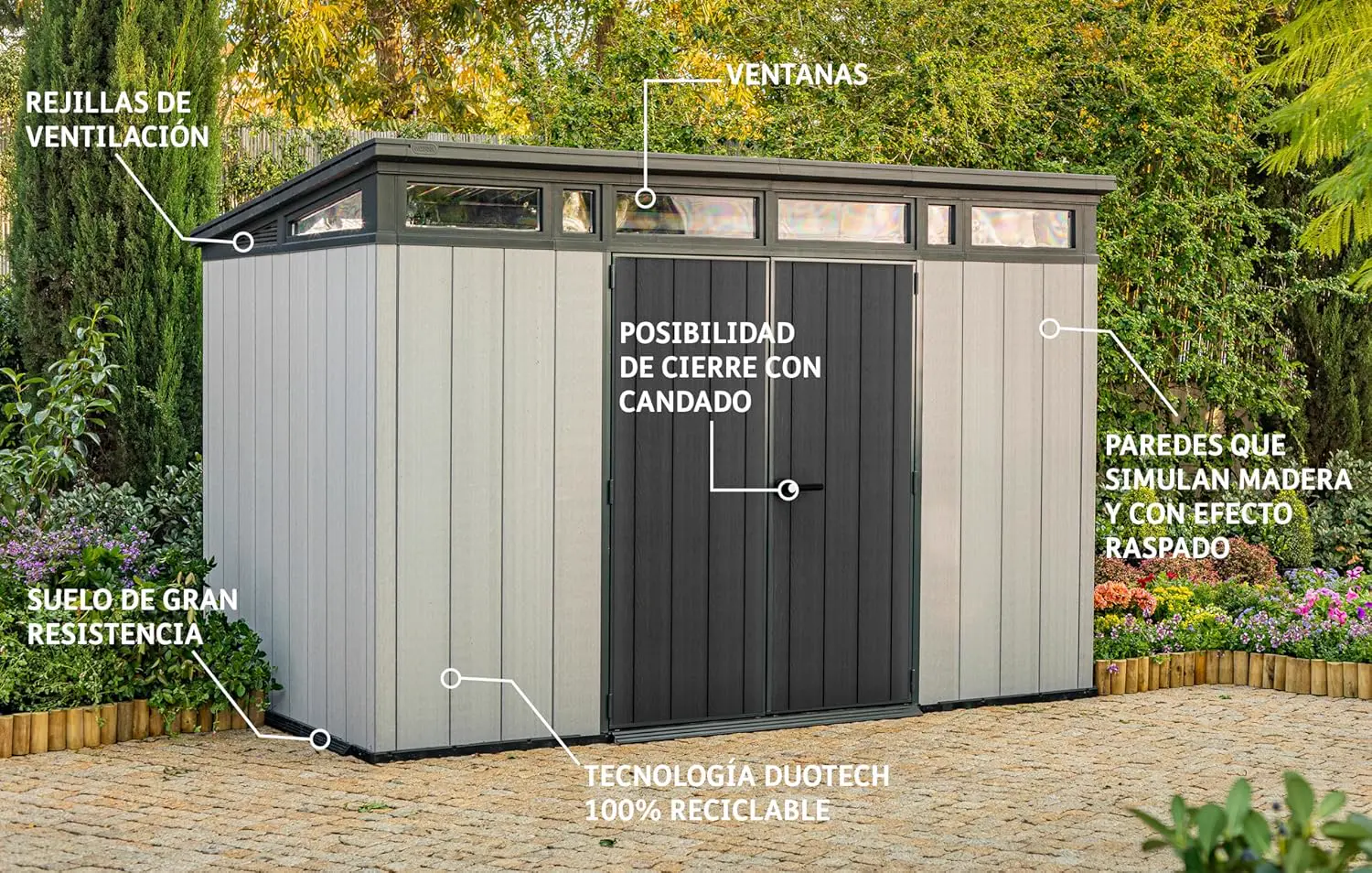 Abri de jardin en résine en bois naturel 7,4 m² vue 2