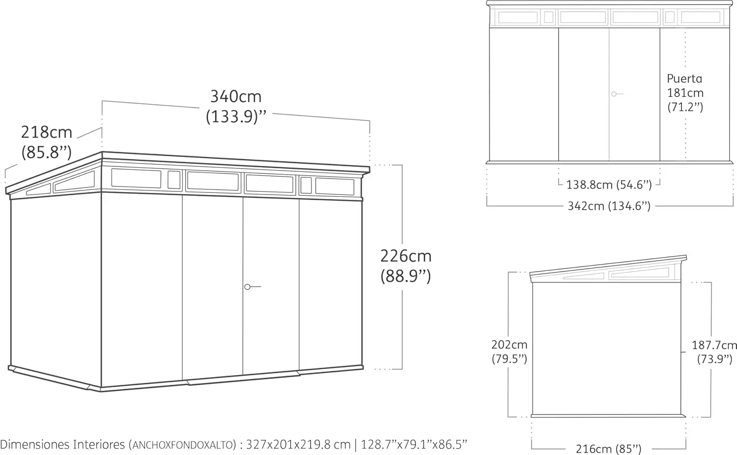 Abri de jardin en résine en bois naturel 7,4 m² vue 3