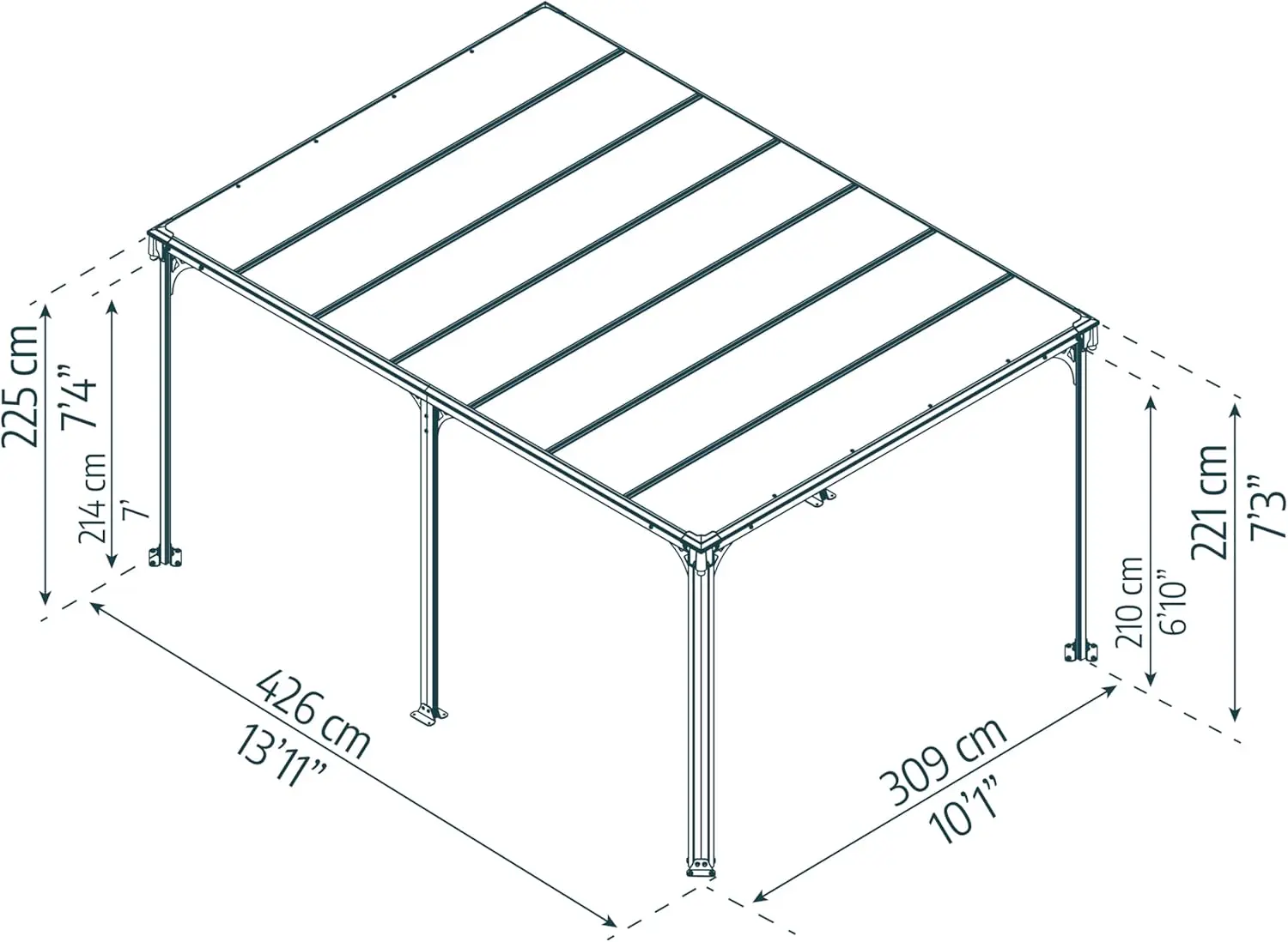 Pergola en aluminium gris 13,2m² vue 11