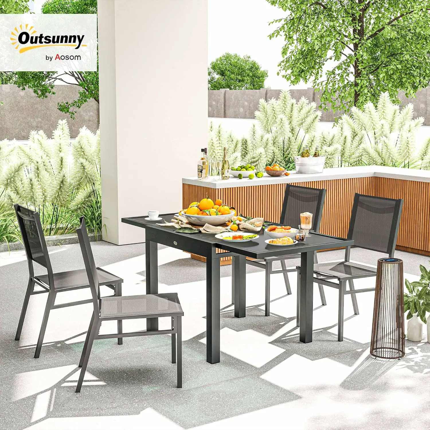 Table de jardin 6 places en aluminium noir 80x75cm vue 2