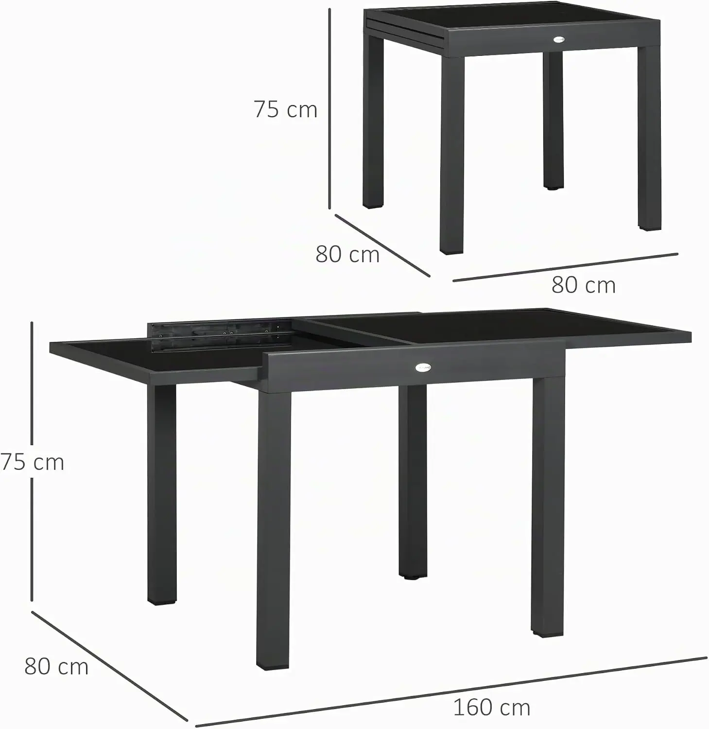 Table de jardin 6 places en aluminium noir 80x75cm vue 3