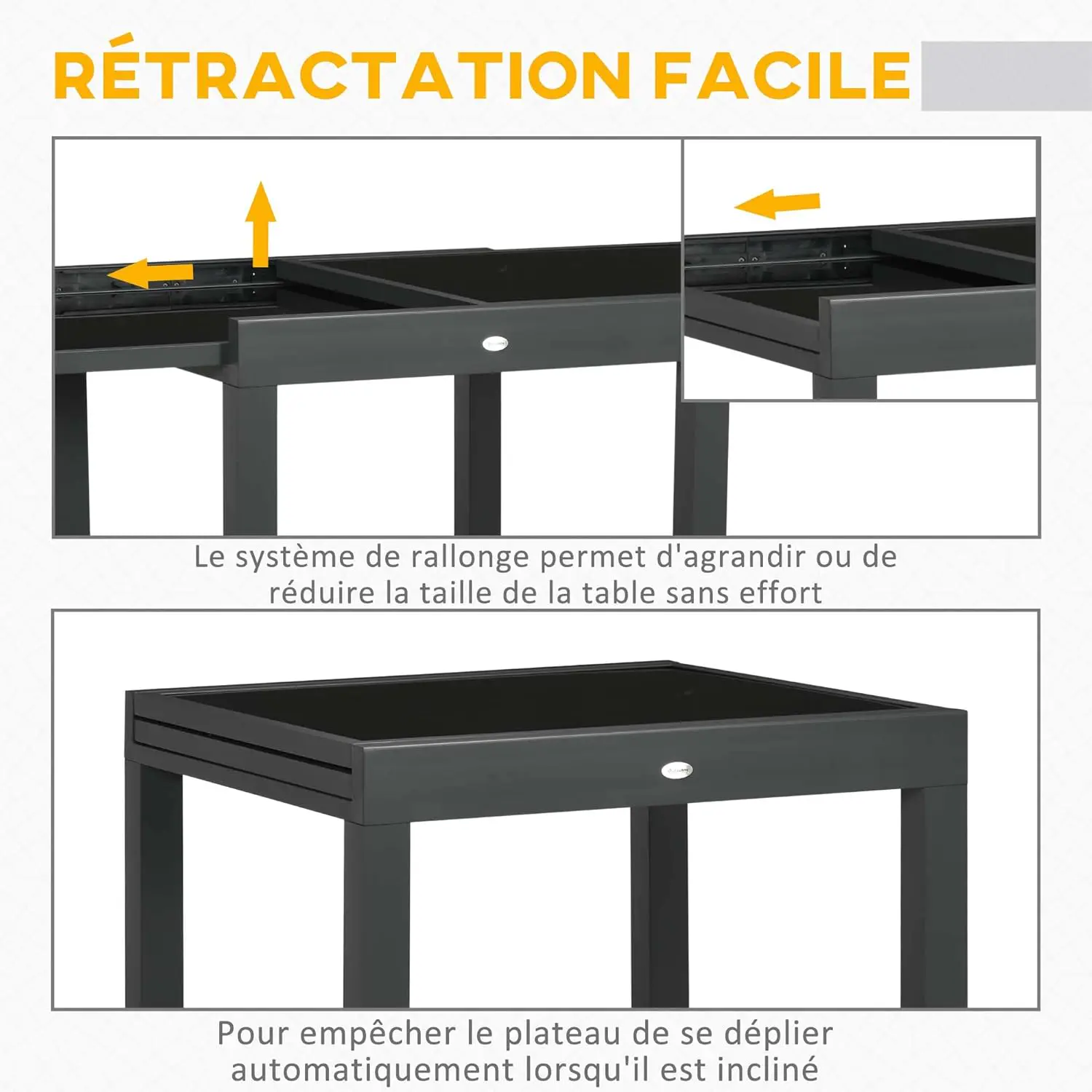 Table de jardin 6 places en aluminium noir 80x75cm vue 5