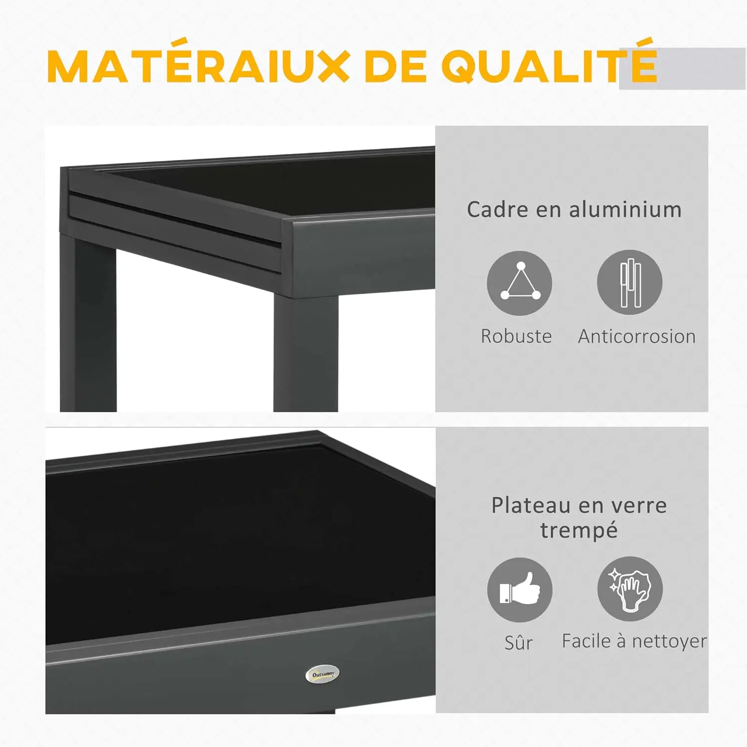 Table de jardin 6 places en aluminium noir 80x75cm vue 6