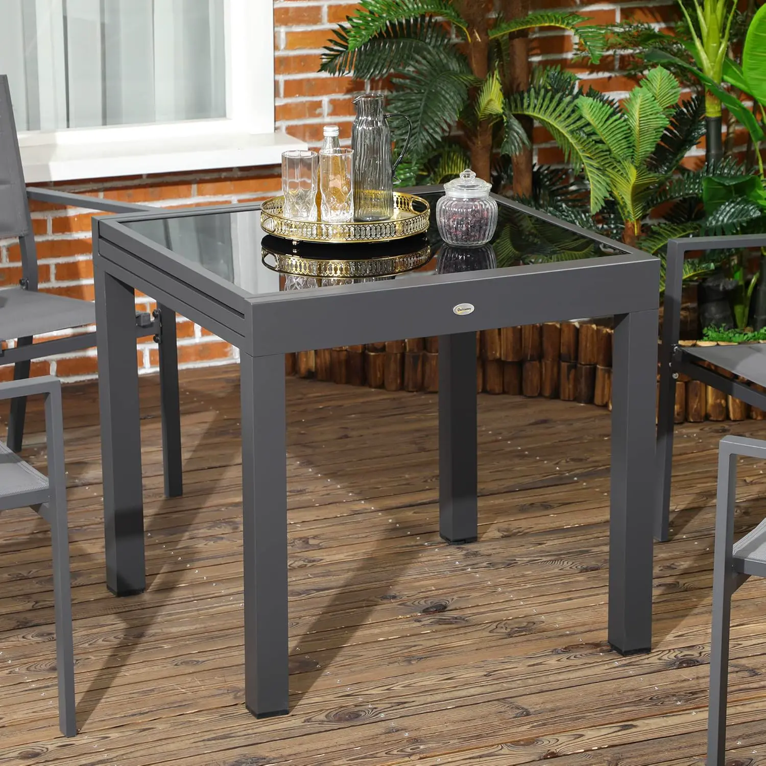 Table de jardin 6 places en aluminium noir 80x75cm vue 7
