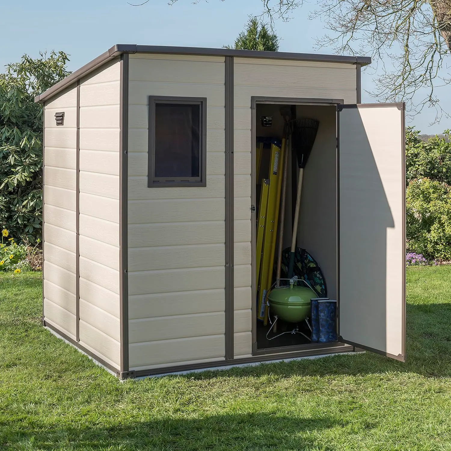 Abri de jardin en résine en bois beige 3,1 m² vue 2