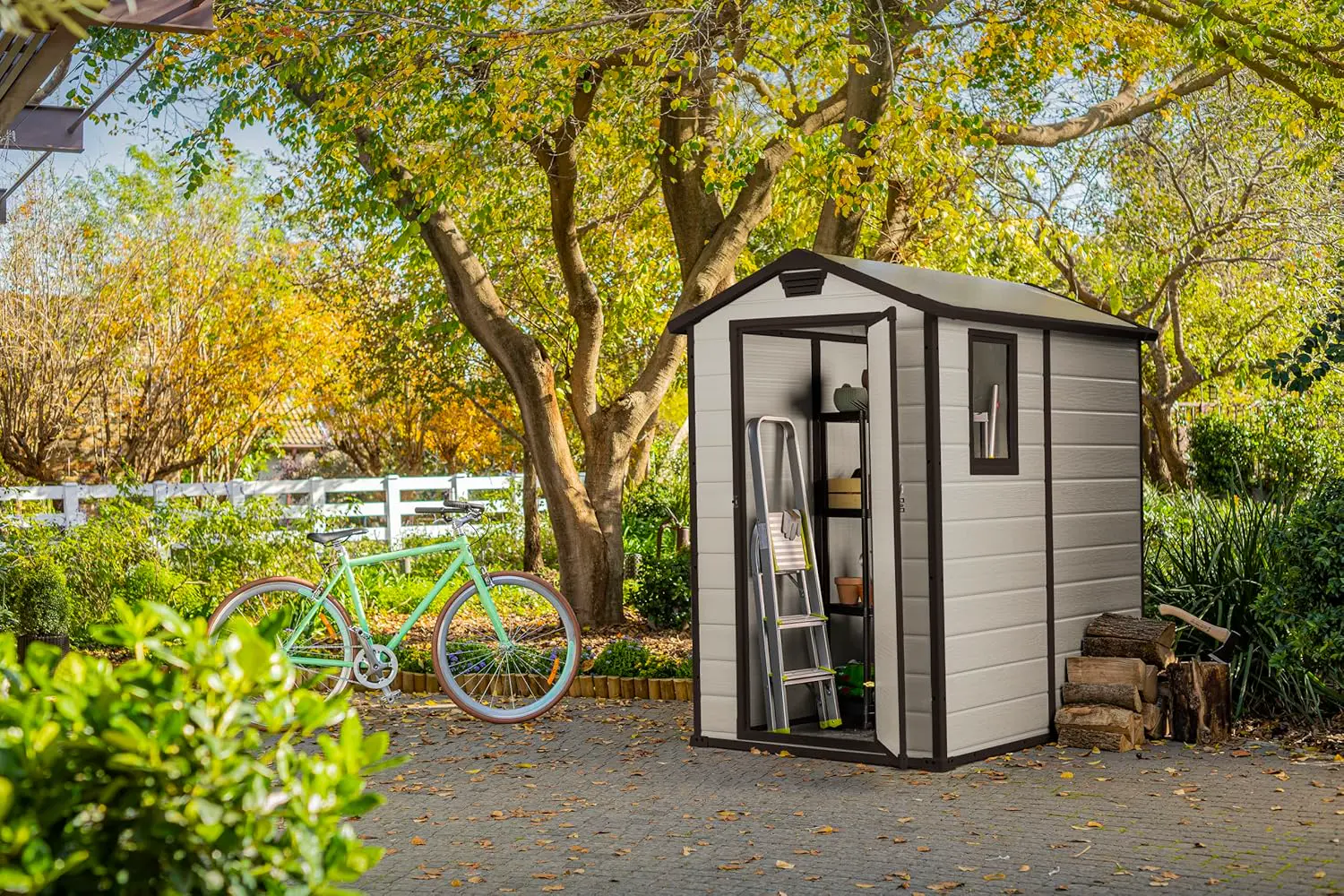 Abri de jardin en résine en bois beige 2,2 m² vue 5