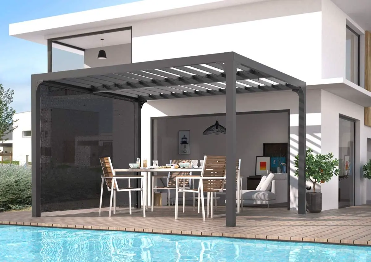 Pergola en aluminium gris/anthracite 10,8m² vue 3