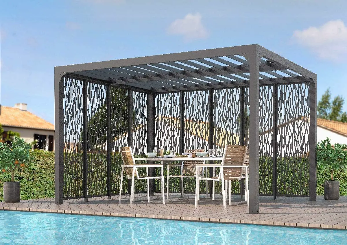 Pergola en acier gris 10,80 m² vue 3