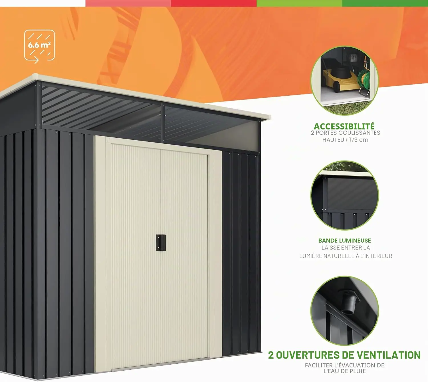 Abri de jardin en métal en acier gris 6,6 m² vue 3