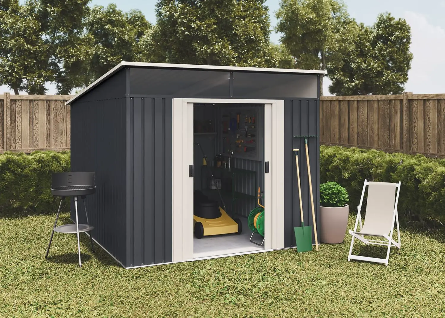 Abri de jardin en métal en acier gris 6,6 m² vue 4