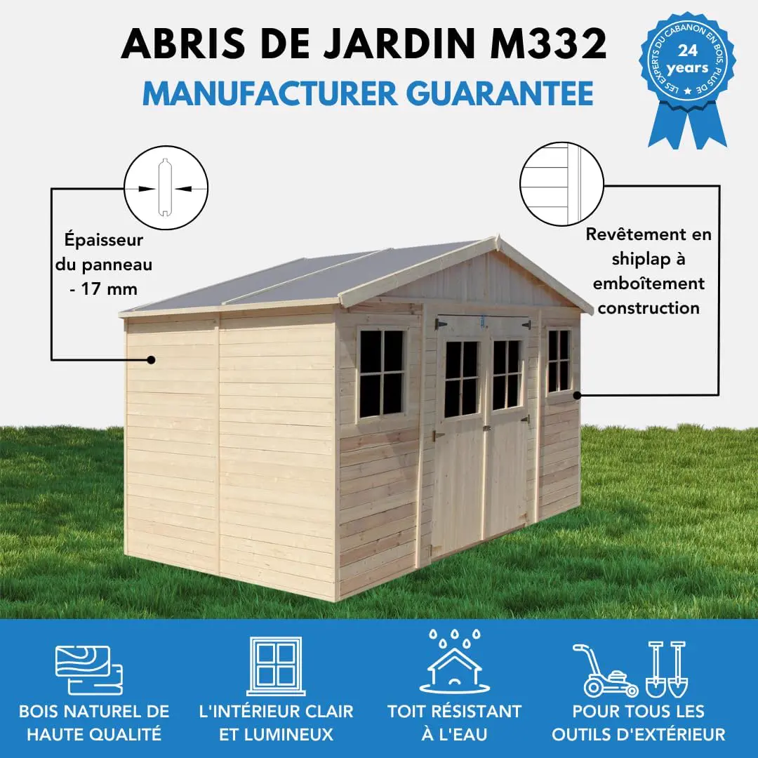 Abri de jardin en bois en bois naturel 8 m² vue 4