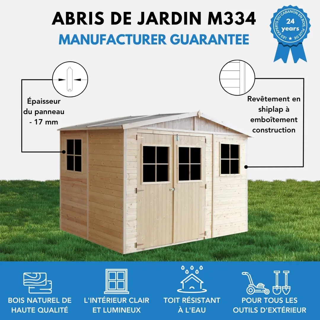 Abri de jardin en bois en bois naturel 6 m² vue 4