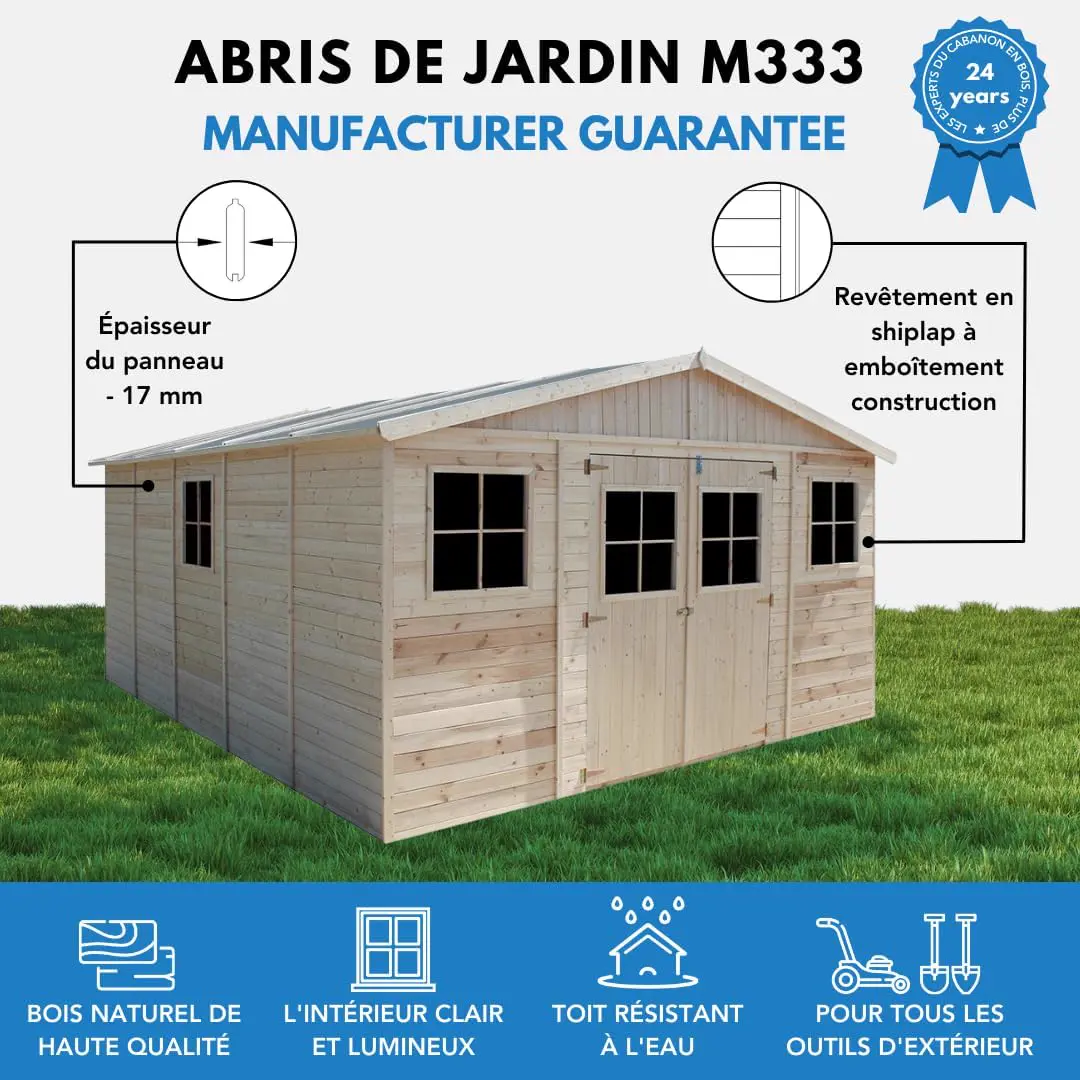 Abri de jardin en bois en bois naturel 20 m² vue 4