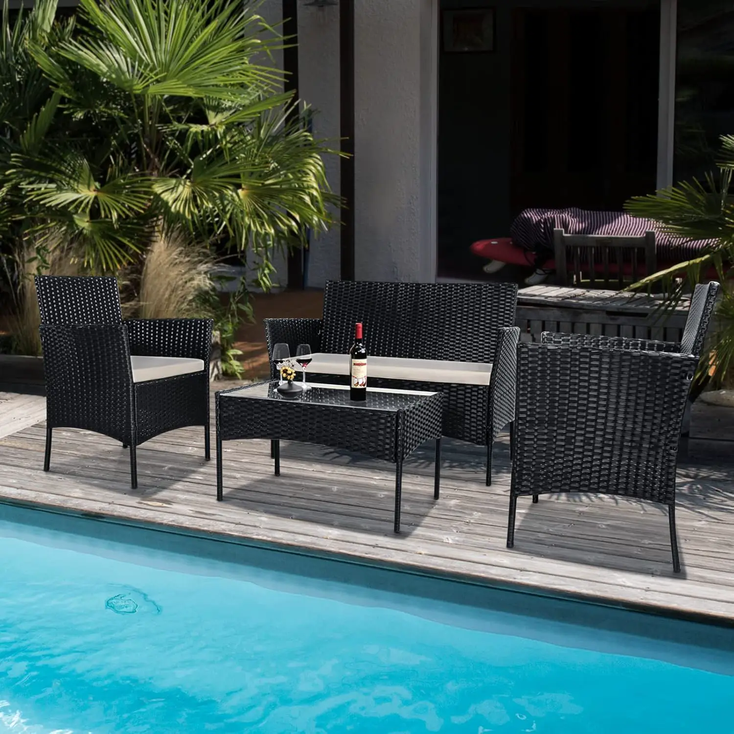 Salon de jardin 4 places en acier noir 104 x 55 vue 2
