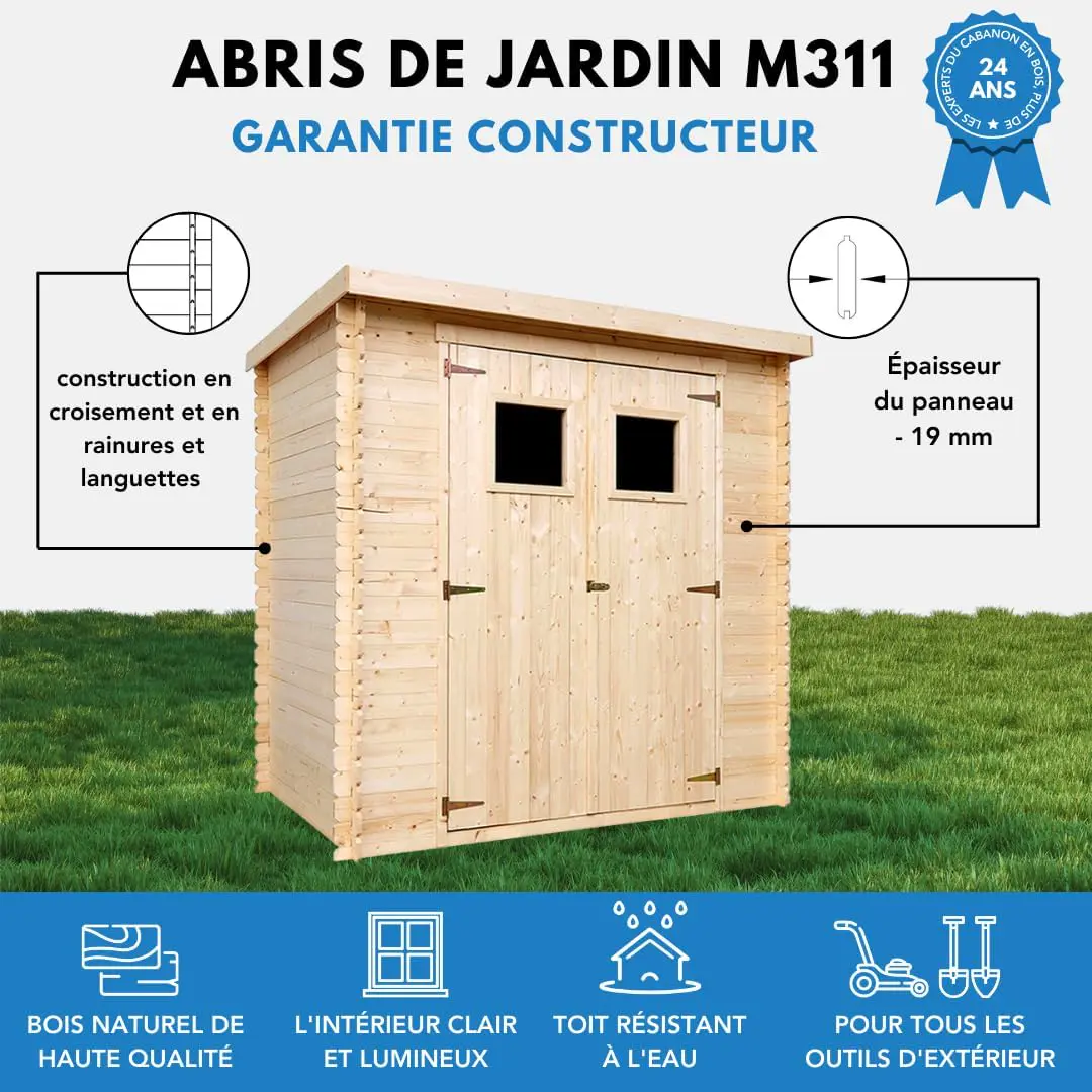Abri de jardin en bois en bois naturel 2,22 m² vue 4