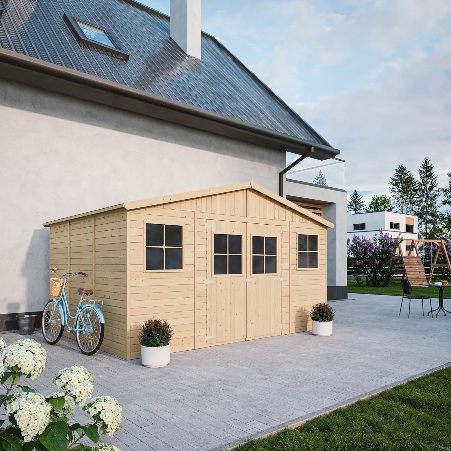 Abri de jardin en bois en bois naturel 12 m² vue 2