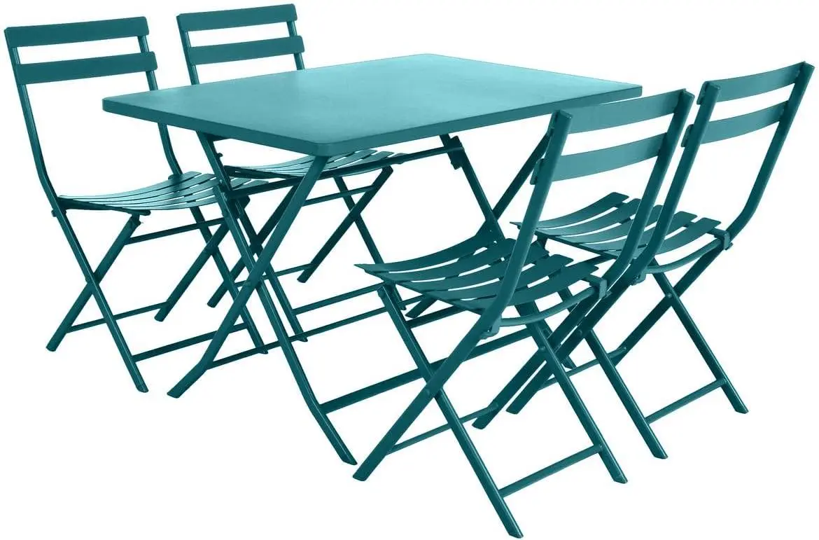 Table de jardin 4 places en bois bleu 70 x 70 vue 3