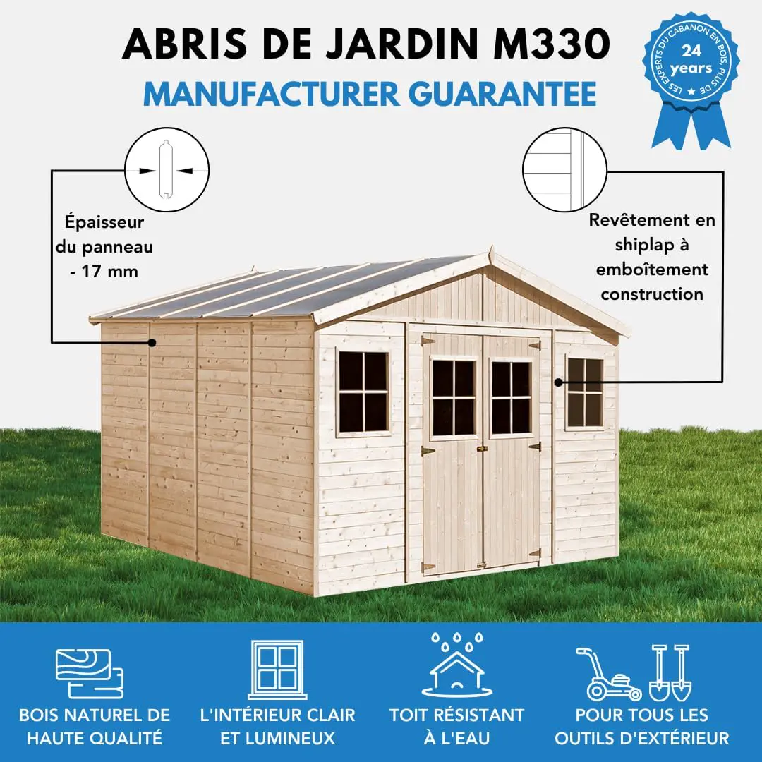 Abri de jardin en bois en bois naturel 16 m² vue 4