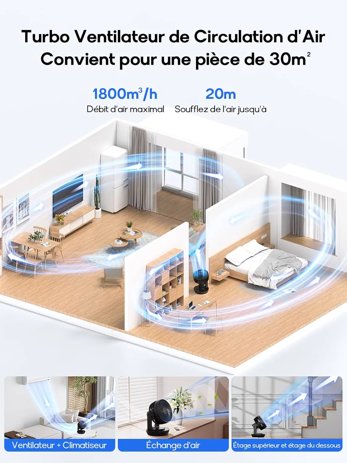 Ventilateur noir 30 m² vue 2