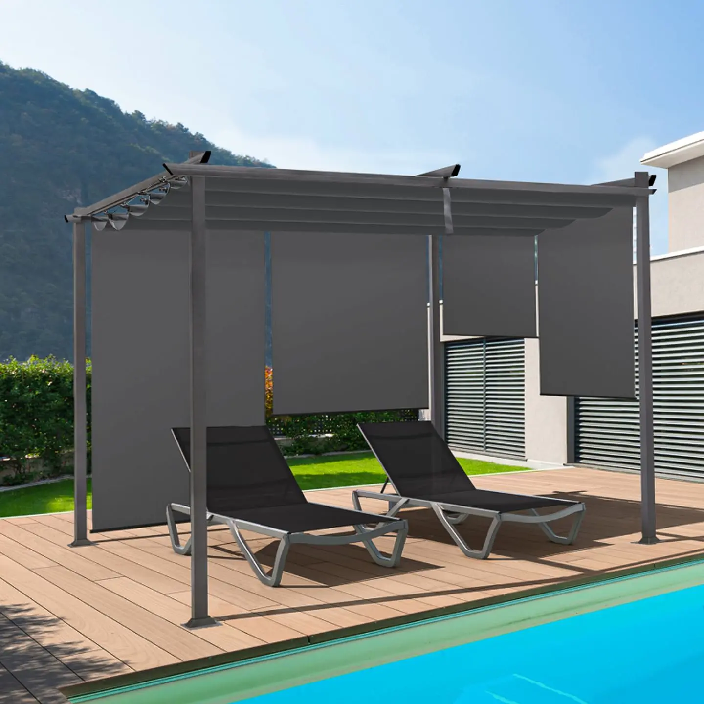 Pergola en acier gris/anthracite 120 x 225 CM 4 stores rétract… vue 2