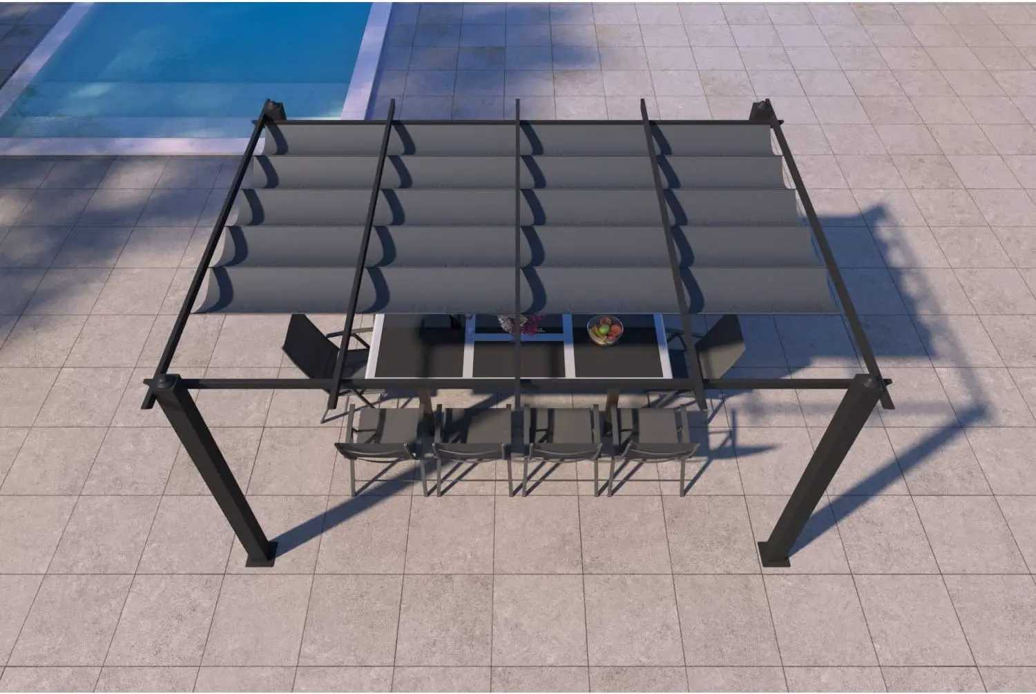 Pergola en aluminium gris 12m² rétractable vue 2