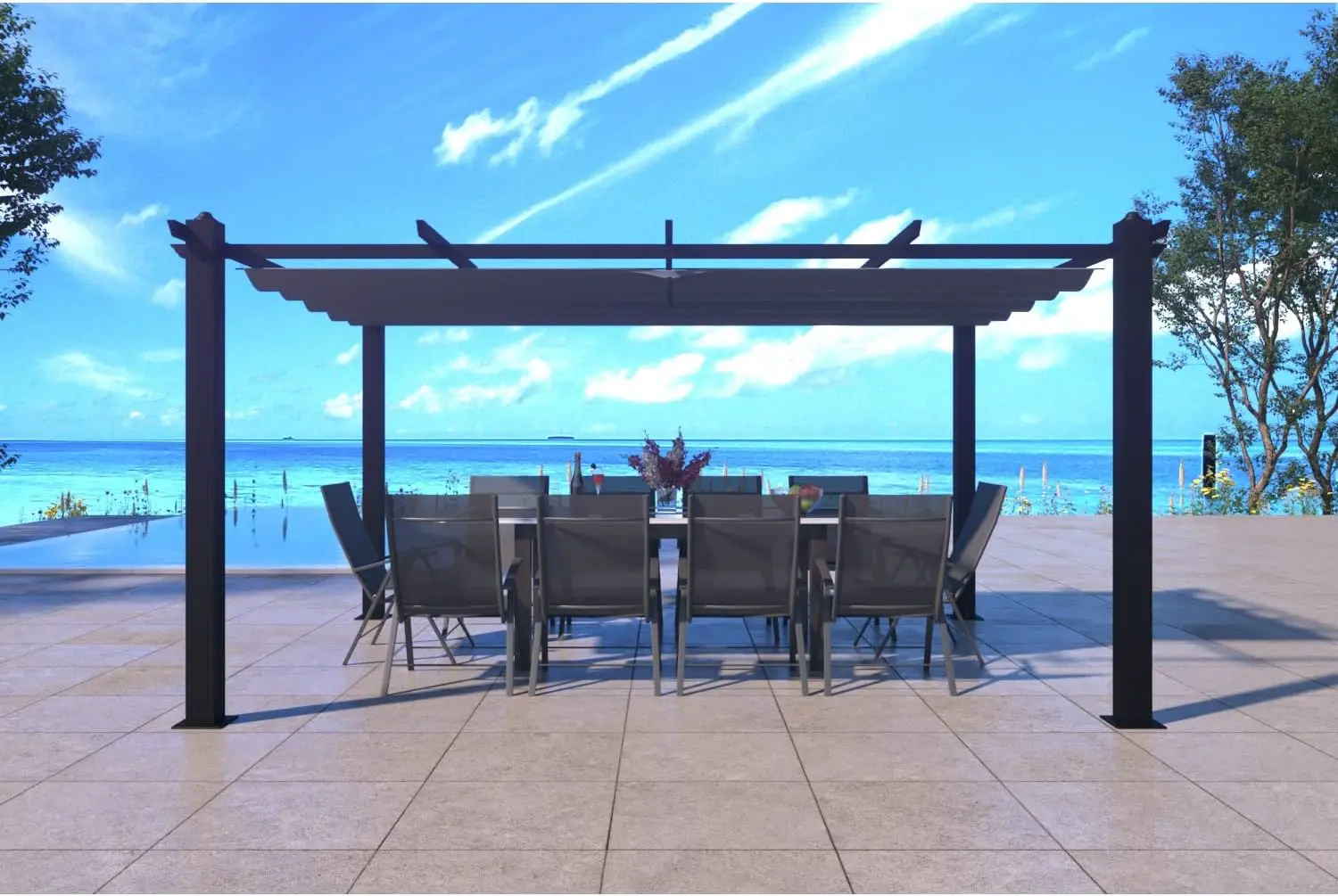 Pergola en aluminium gris 12m² rétractable vue 6