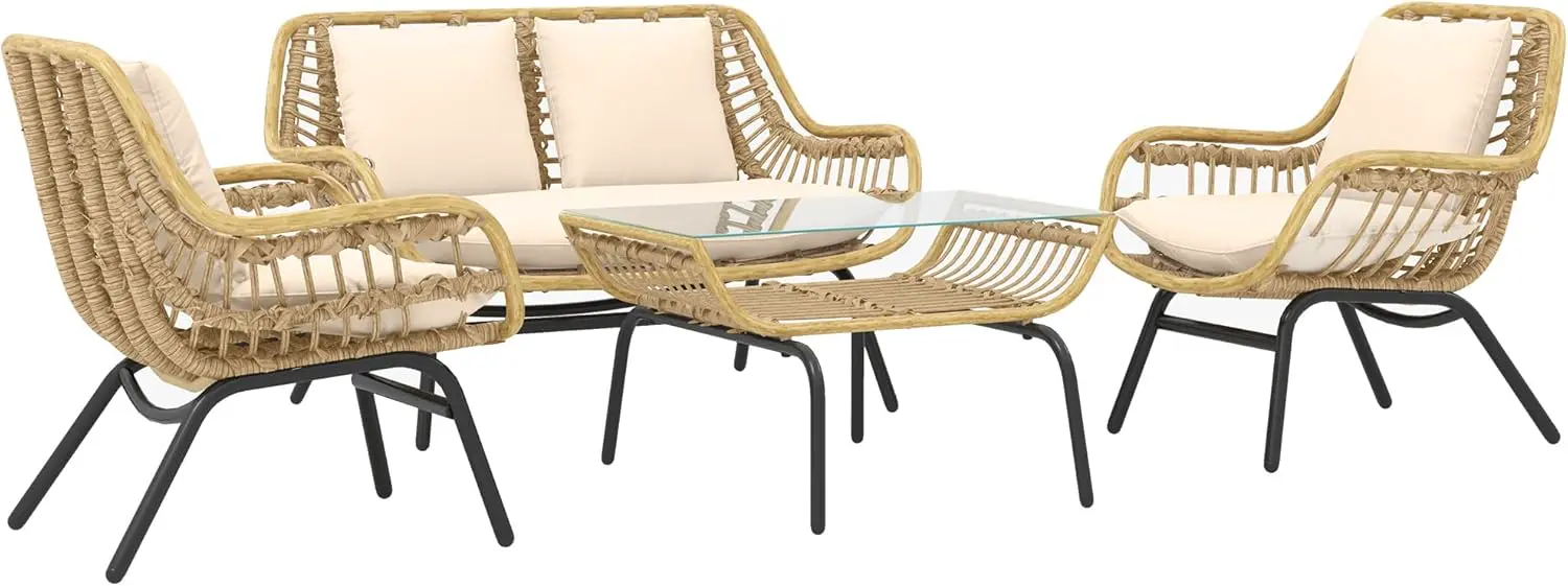 Outsunny Salon de Jardin 4 pers. 4 pièces Style Exotique métal époxy