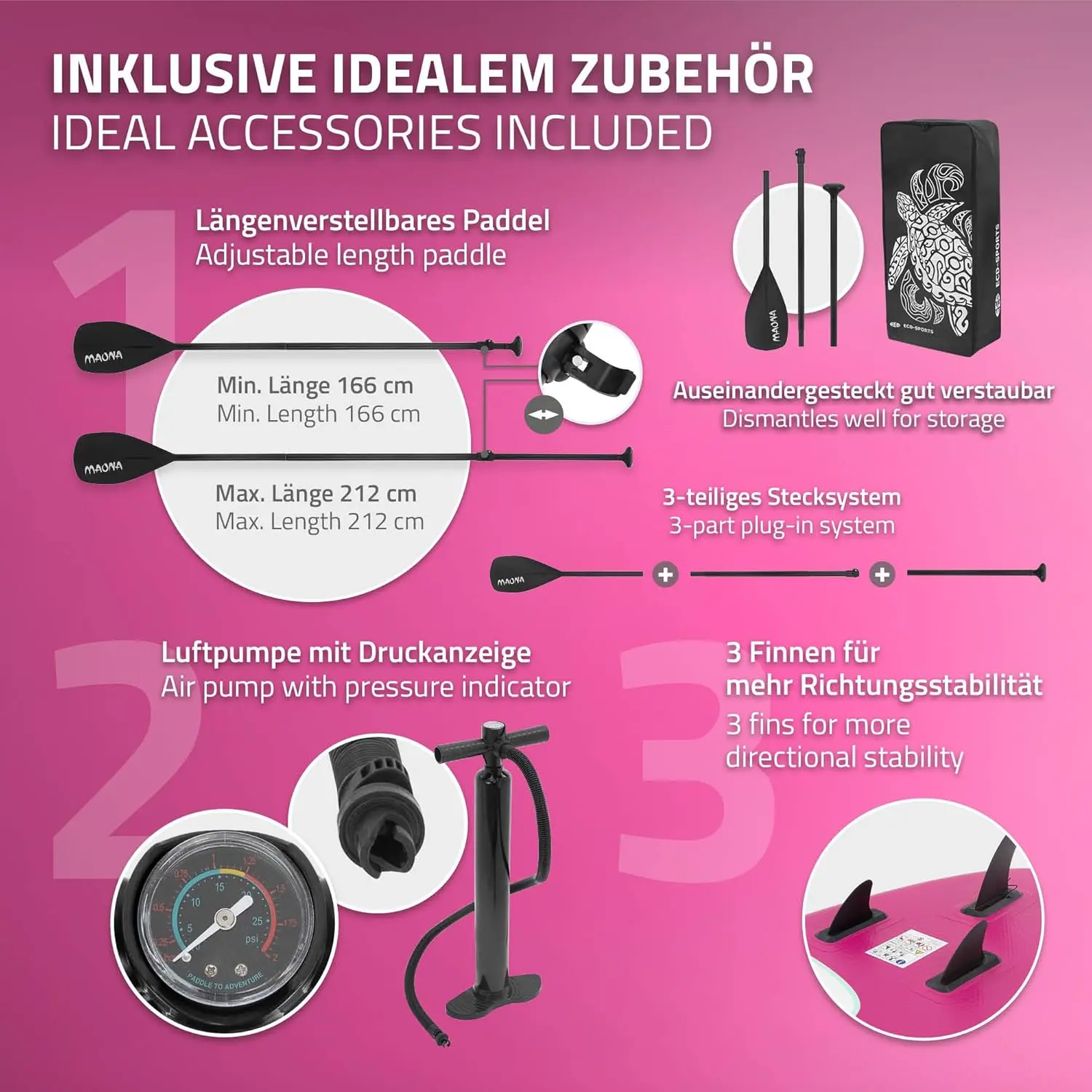 Paddle gonflable en aluminium rose vue 4