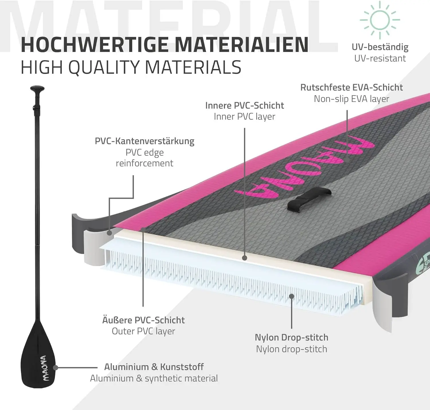 Paddle gonflable en aluminium rose vue 5