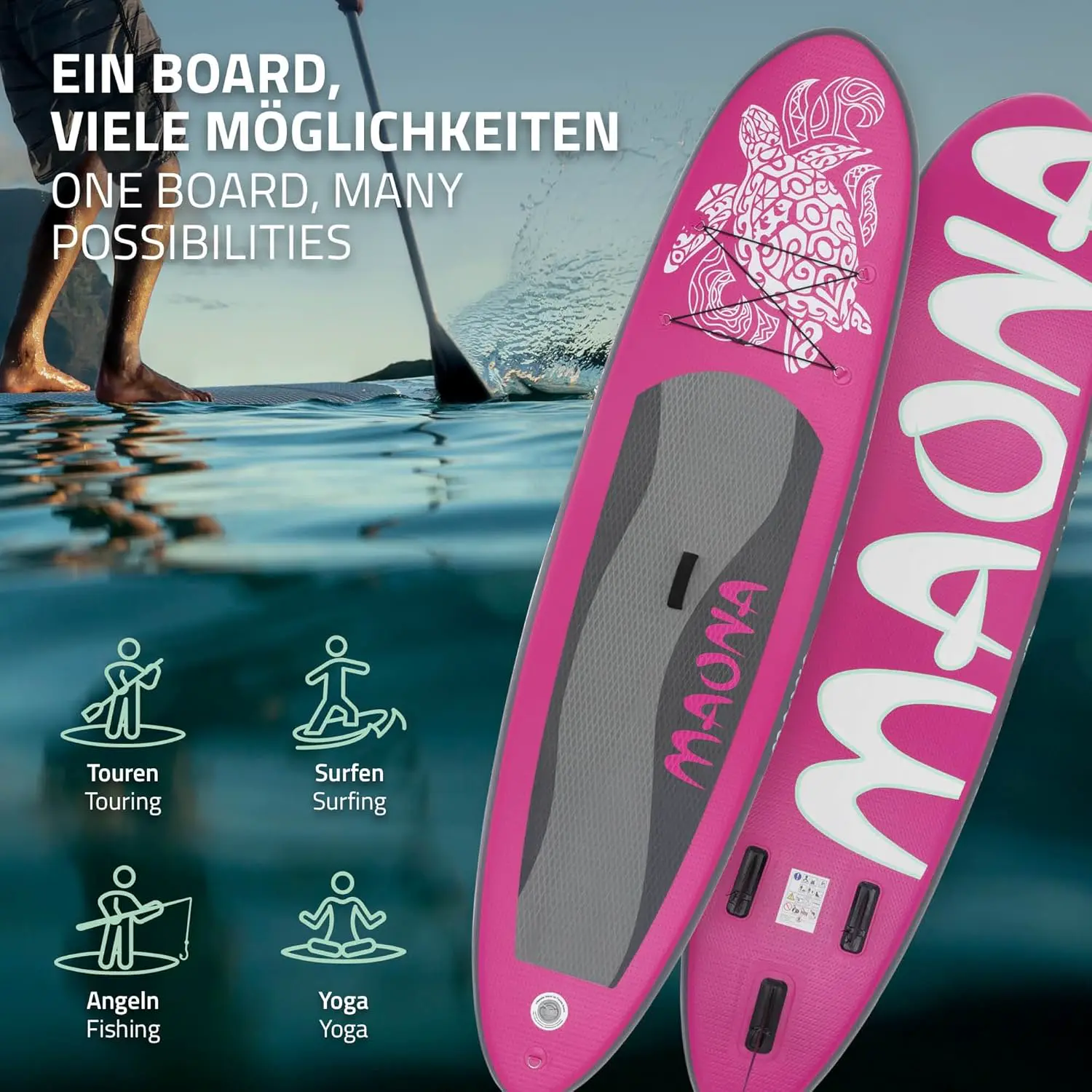 Paddle gonflable en aluminium rose vue 7