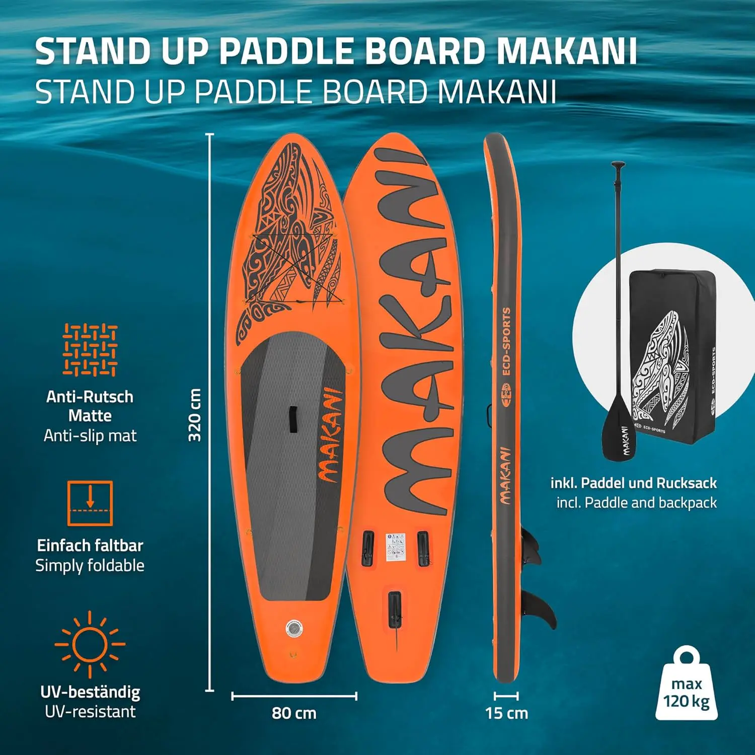 Paddle gonflable en aluminium orange vue 2