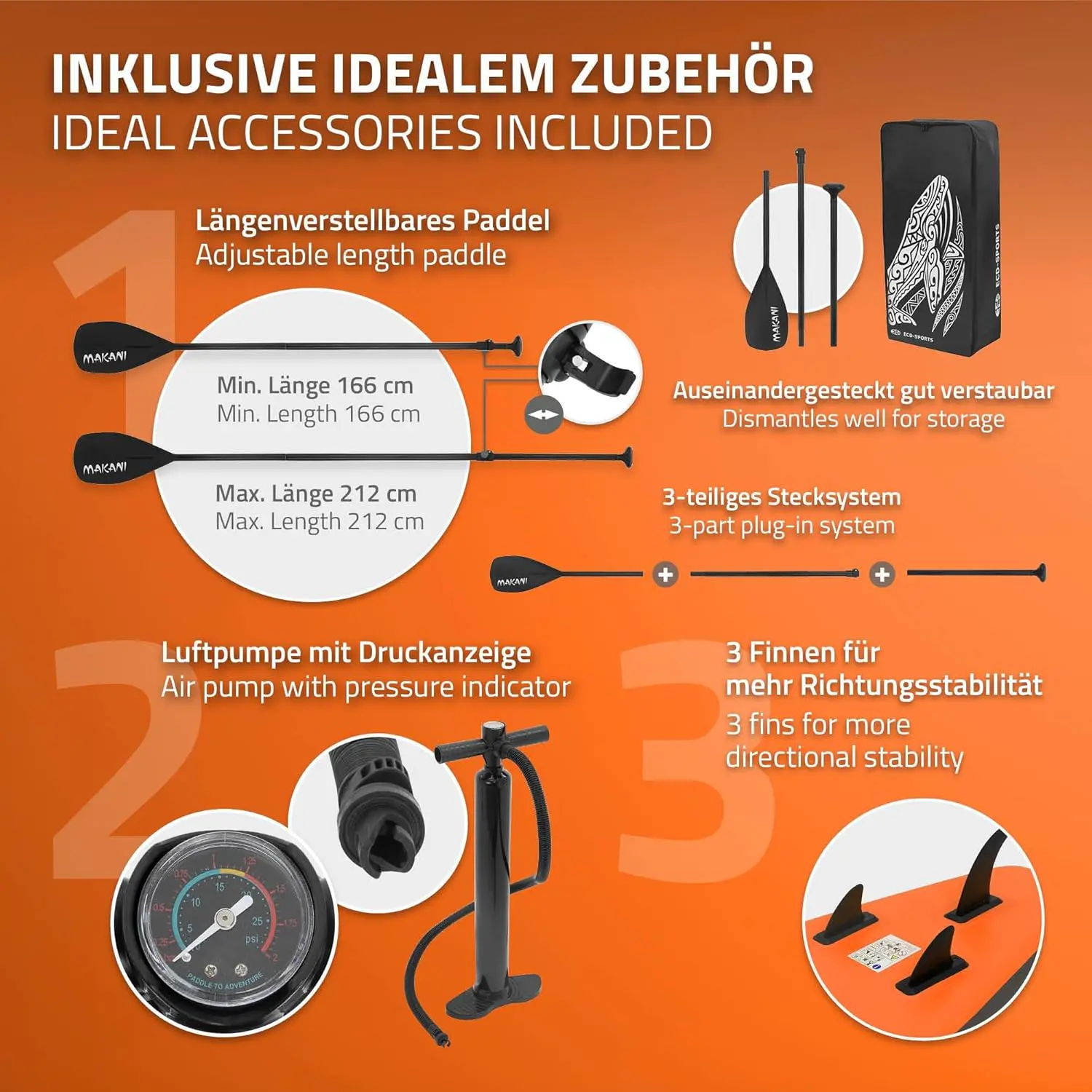 Paddle gonflable en aluminium orange vue 4