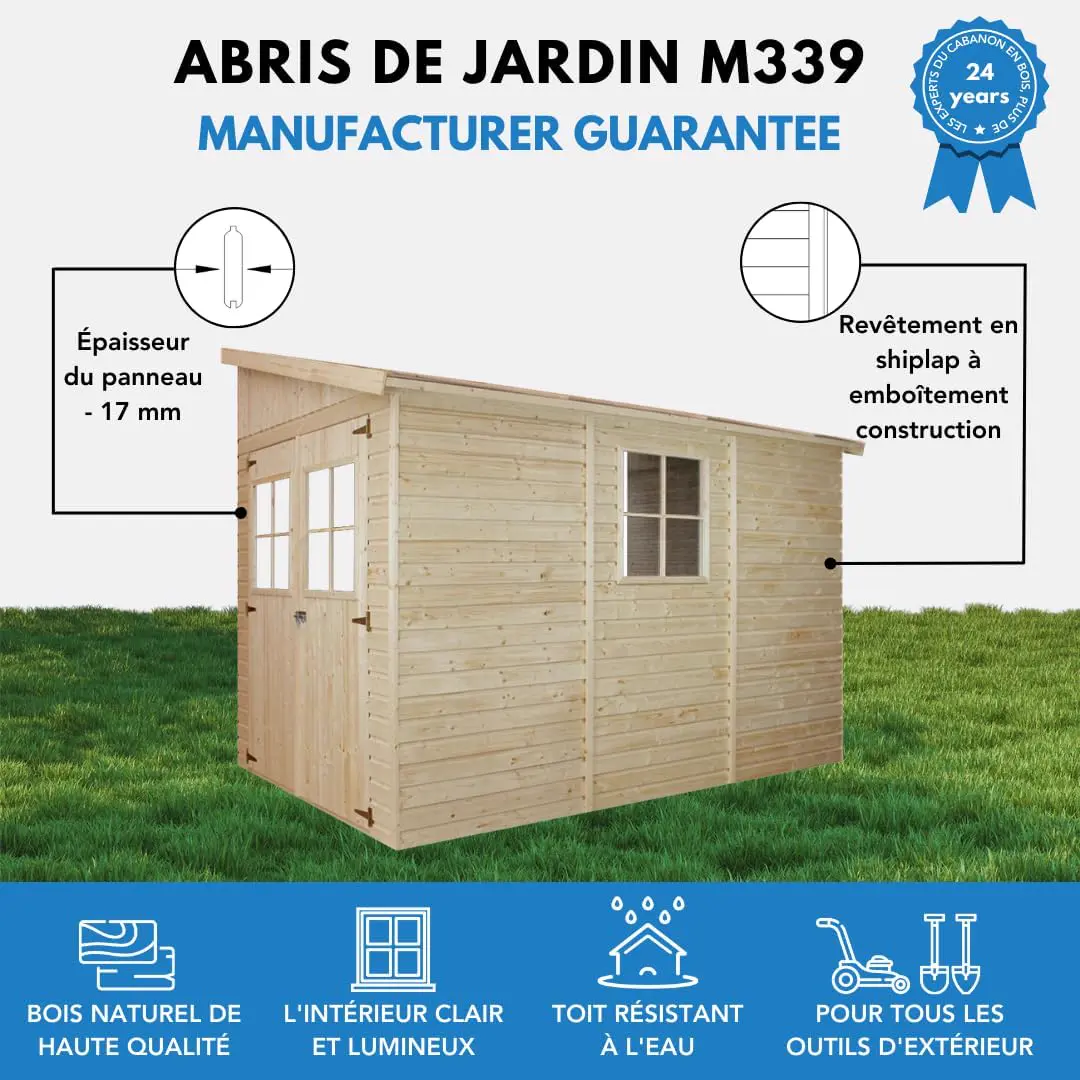 Abri de jardin en bois en bois naturel 6 m² vue 4