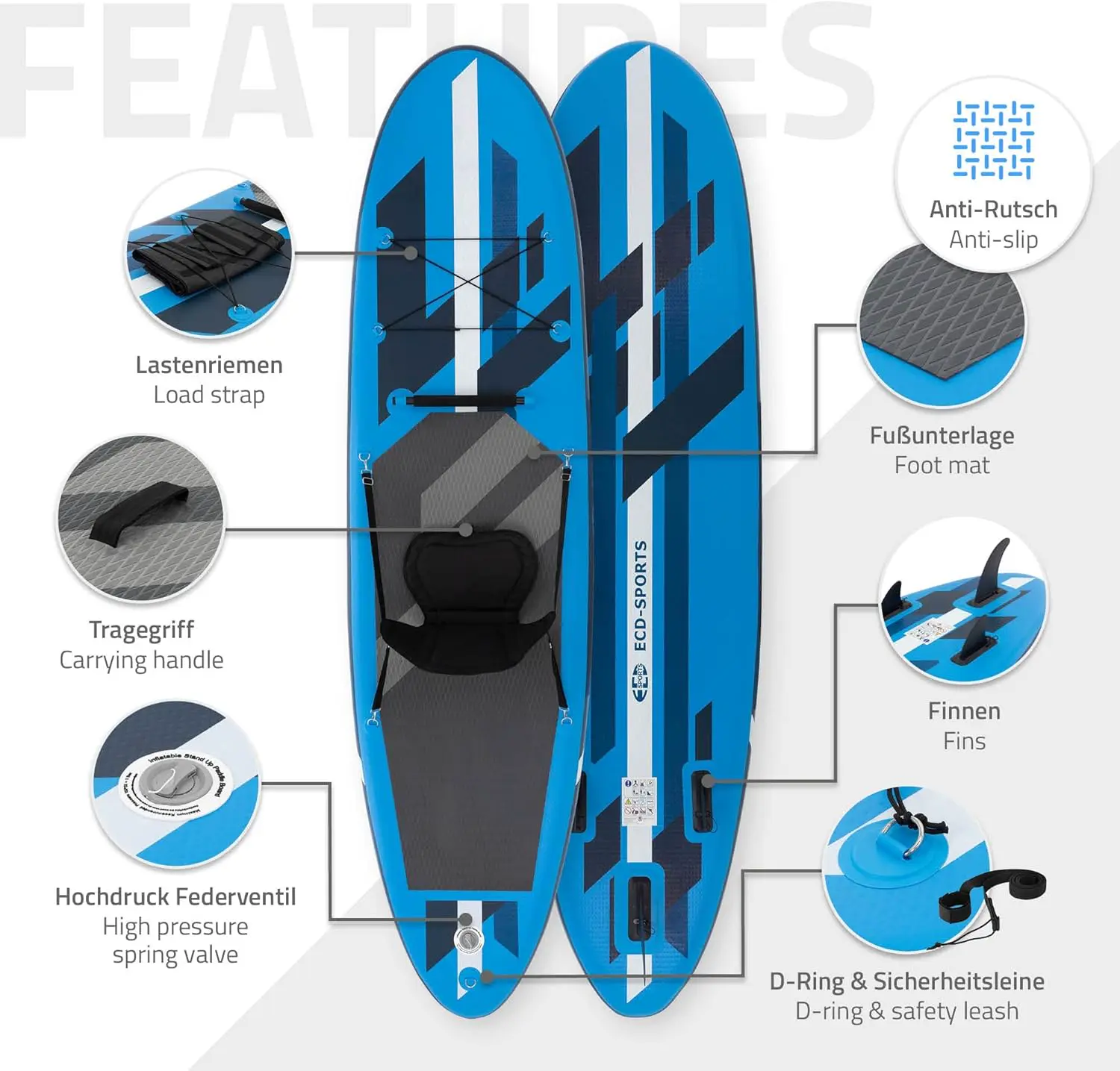Paddle gonflable en aluminium bleu vue 3