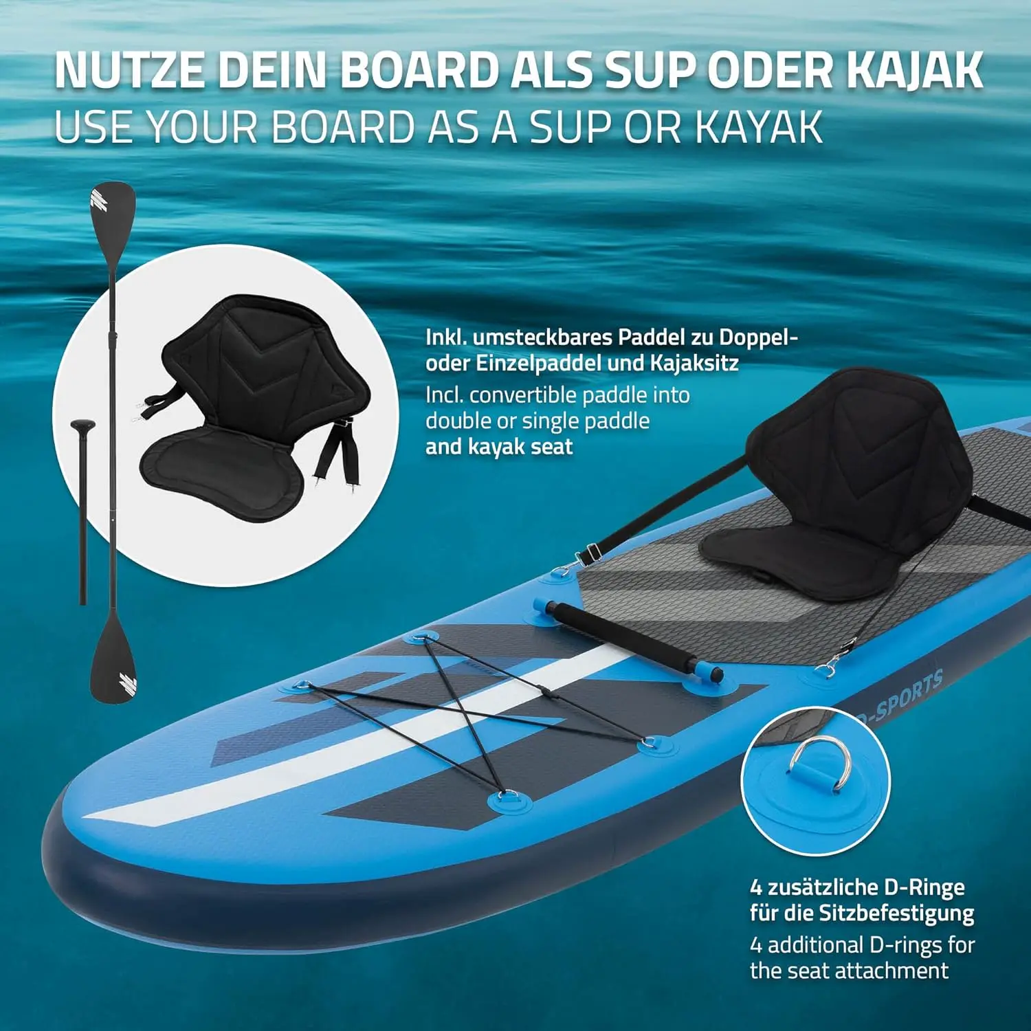 Paddle gonflable en aluminium bleu vue 7