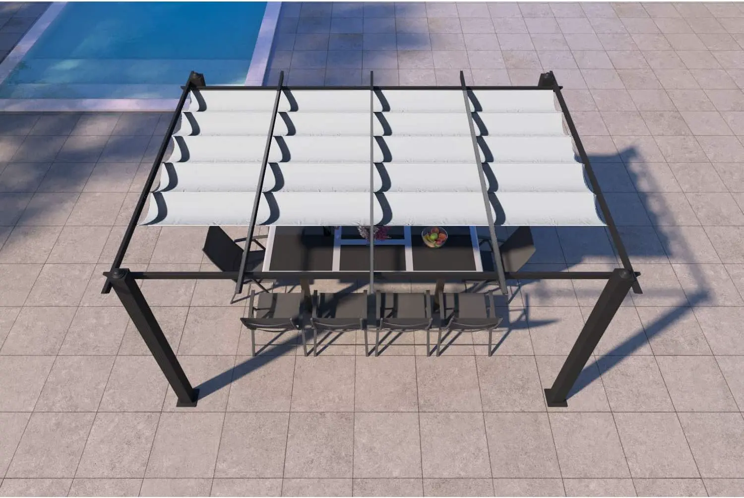 Pergola en aluminium beige 12m² rétractable vue 2