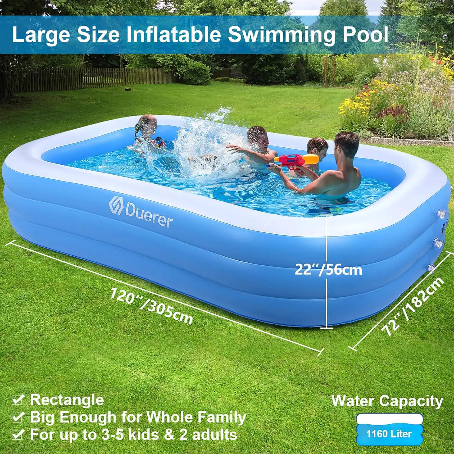 Piscine hors sol 5 places bleu 182 x 56 cm vue 2