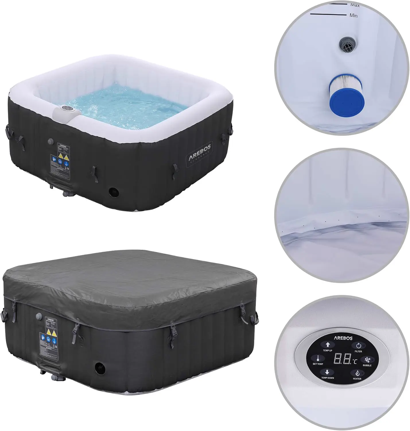 Spa gonflable 2 personnes 4 places 154 x 154 cm vue 6