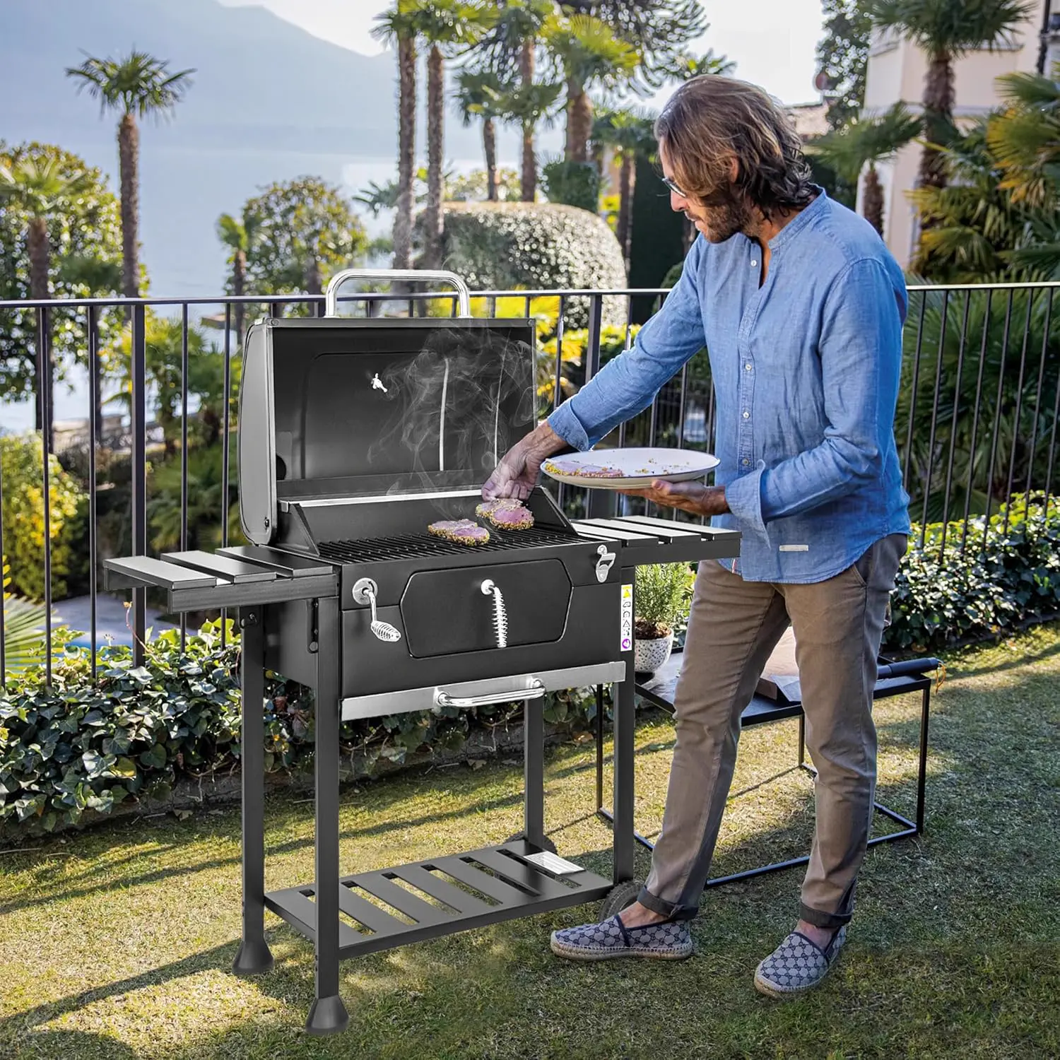 Barbecue à charbon en acier noir 107 x 66 cm vue 5
